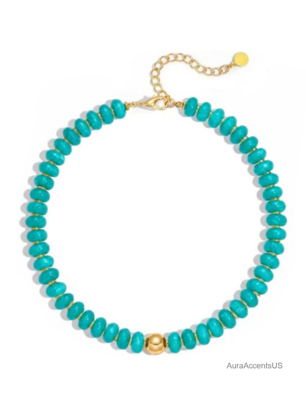 Statement Beaded Necklace with Gold Plated Adjustable Chain, Chunky Rondelle
